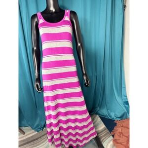 Calvin Klein Maxi Dress Size 4 Purple Gray Striped Tank Sleeveless Casual